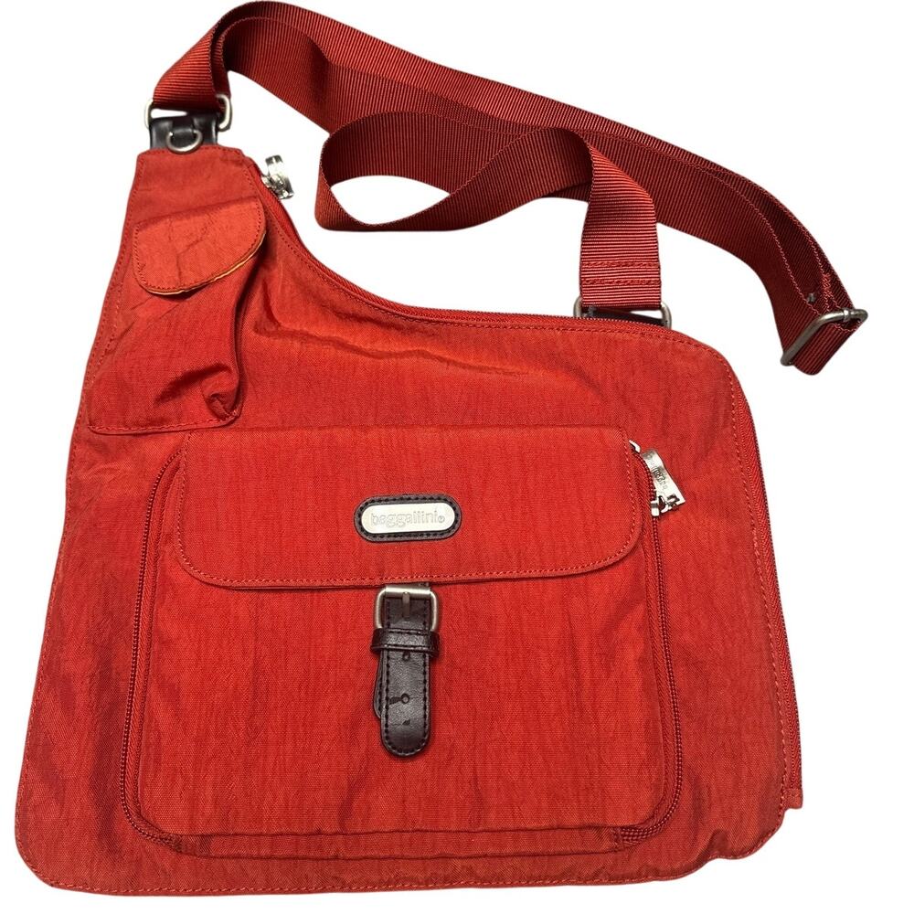 Baggallini Uptown/Slim Sling Nylon Organizer Messenger Bag Terracotta Brick Red